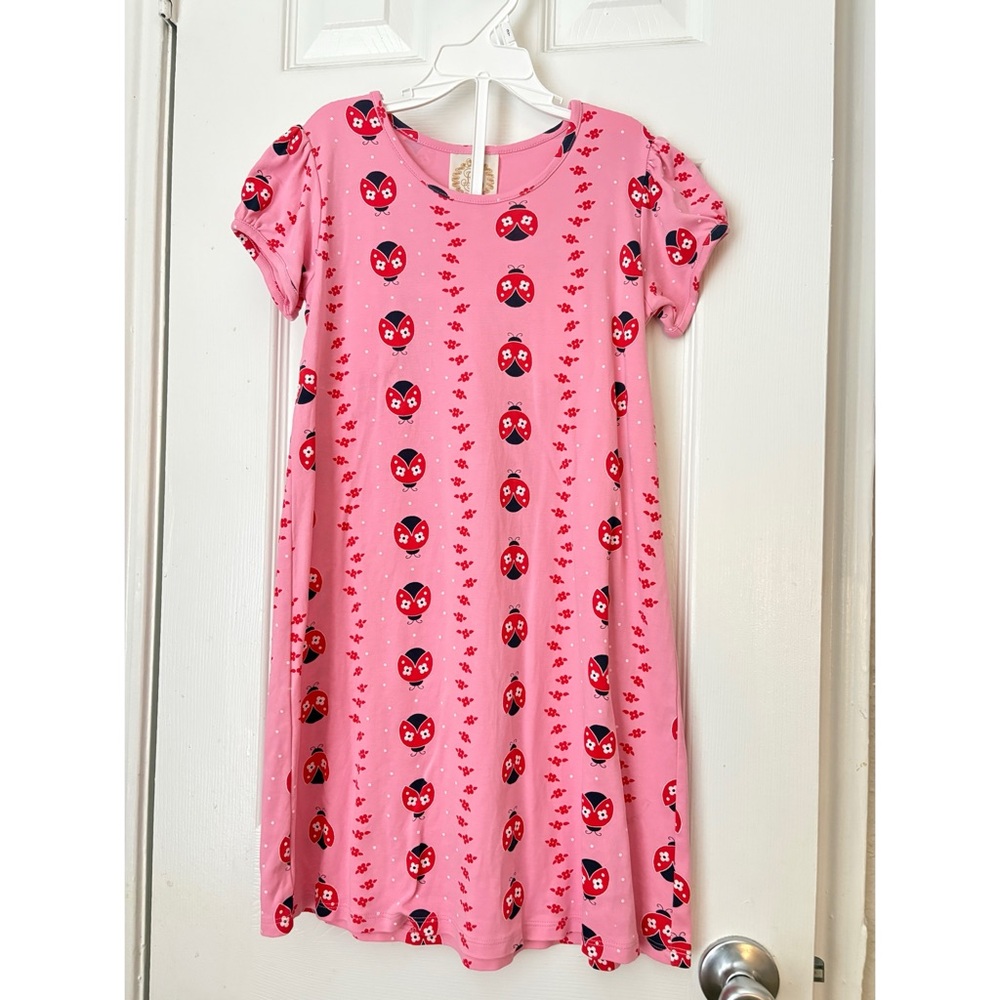 The Beaufort Bonnet Company Pink Dress with Red and Black Ladybug Print